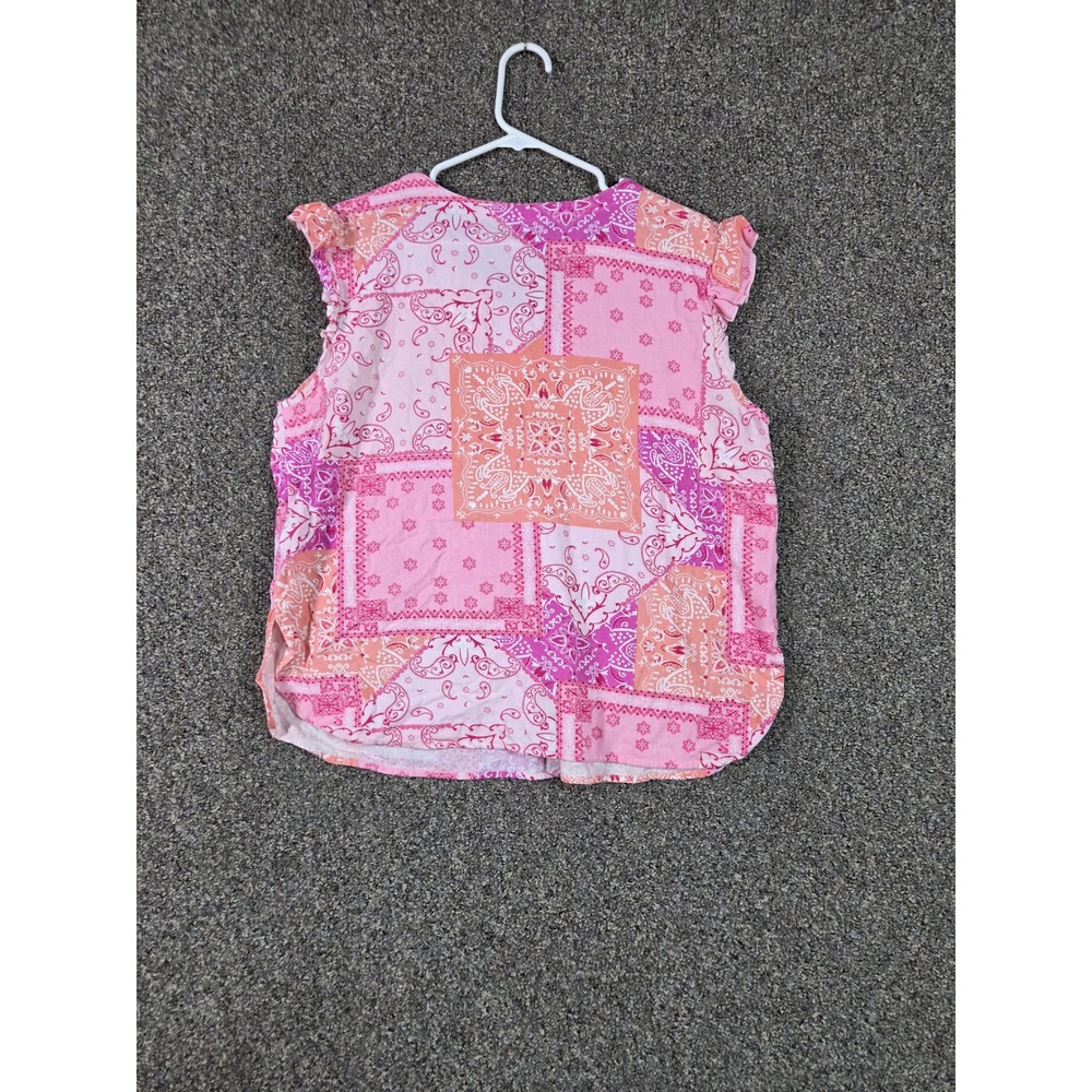 Linen‎ Blend by Hester & Orchard Top Womens L Pink Paisley Ruffle Cap Sleeve - Picture 2 of 6